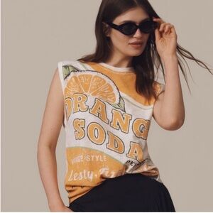 Anthropologie Pilcro The Vinnie Cotton-Slub Muscle Tee in Orange Soda size M